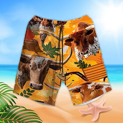 Cow Aloha Hawaiian Shirts For Summer, Highland Cattle Autumn Leaf Pattern Hawaiian Set For Men Women, Gift For Friend, Farmer, Harvest Day - Amzanimalsgift