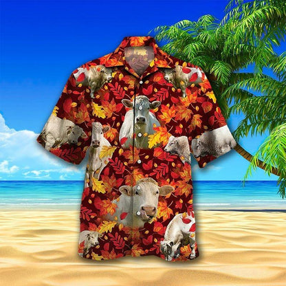 Cow Cattle Aloha Hawaiian Shirt - Cow Farm Pattern Hawaiian Shirt, Autumn Leaf Pattern Hawaiian Shirt For Men & Women, Cow Lover - Amzanimalsgift