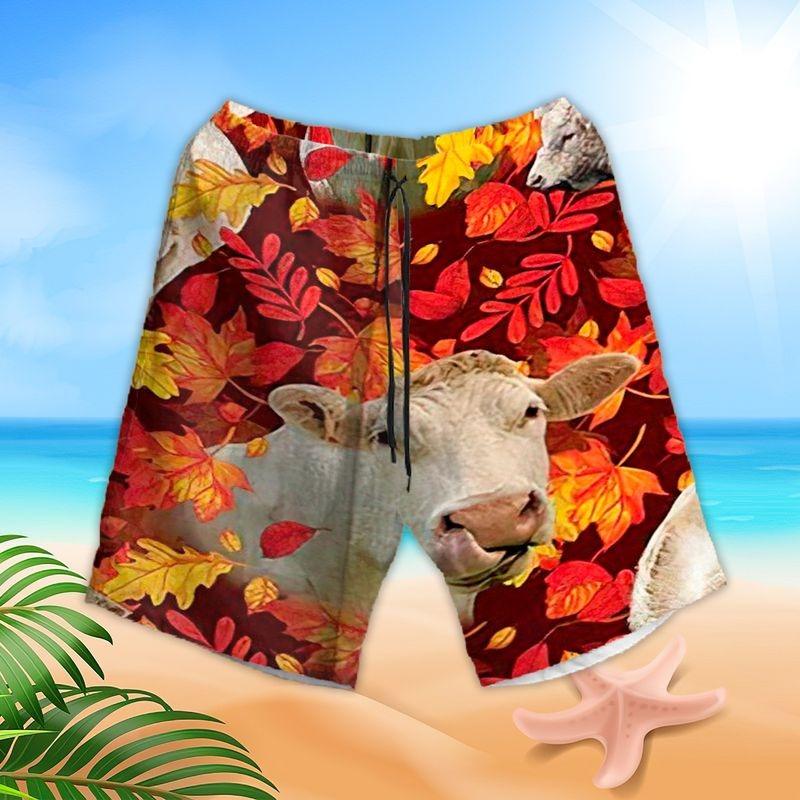 Cow Cattle Aloha Hawaiian Shirt - Cow Farm Pattern Hawaiian Shirt, Autumn Leaf Pattern Hawaiian Shirt For Men & Women, Cow Lover - Amzanimalsgift