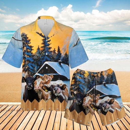 Cow Cattle Aloha Hawaiian Shirt - Funny Cow Winter Farmhouse Hawaiian Shirt, Christmas Is Coming To Farm Hawaiian Shirt For Men & Women, Cow Lover - Amzanimalsgift