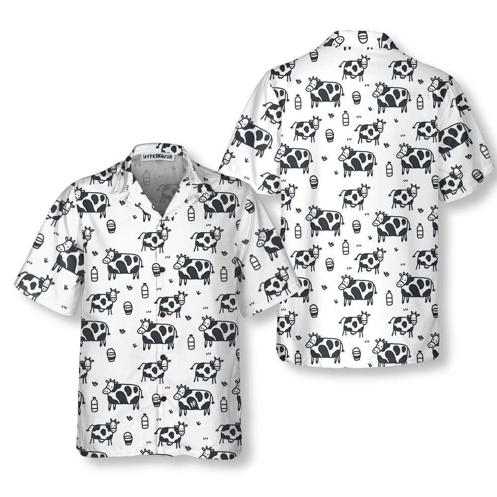 Cow Hawaiian Shirt, Cartoon Cow, Funny Cow Aloha Shirt For Men Women - Perfect Gift For Cow Lovers, Husband, Boyfriend, Friend, Family, Wife - Amzanimalsgift