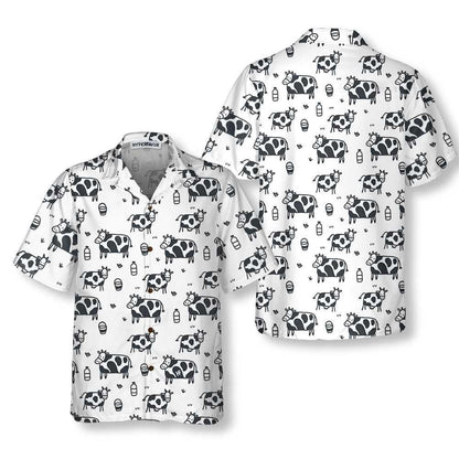 Cow Hawaiian Shirt, Cartoon Cow, Funny Cow Aloha Shirt For Men Women - Perfect Gift For Cow Lovers, Husband, Boyfriend, Friend, Family, Wife - Amzanimalsgift
