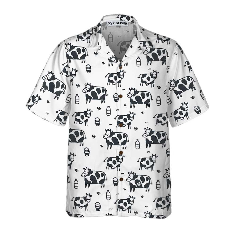 Cow Hawaiian Shirt, Cartoon Cow, Funny Cow Aloha Shirt For Men Women - Perfect Gift For Cow Lovers, Husband, Boyfriend, Friend, Family, Wife - Amzanimalsgift