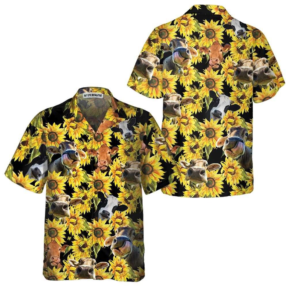 Cow Hawaiian Shirt, Cow With Sunflower Aloha Shirt For Men Women - Perfect Gift For Cow Lovers, Husband, Boyfriend, Friend, Family, Wife - Amzanimalsgift