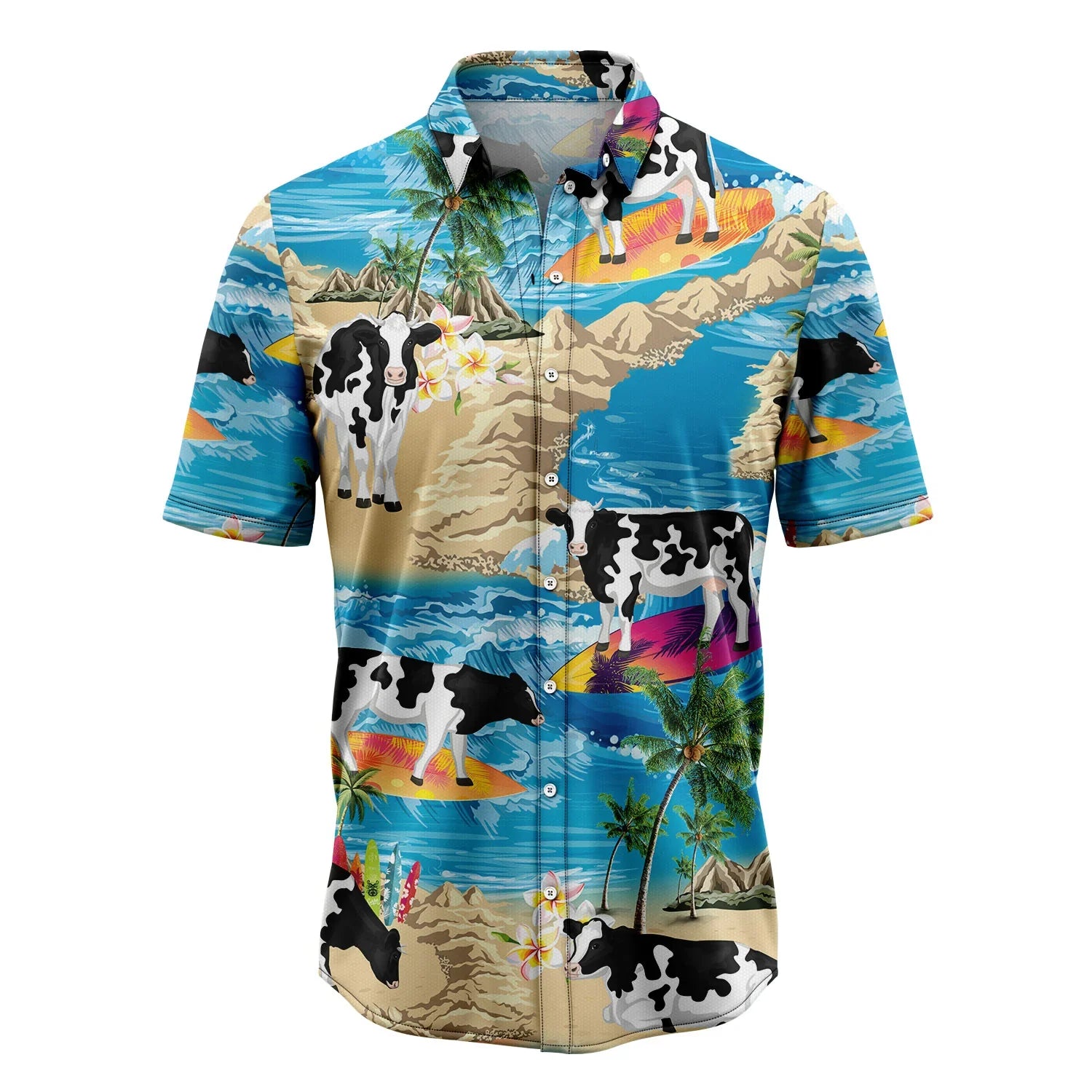 Cow Hawaiian Shirt, Dairy Cow Palm Summer Vacation Aloha Shirt For Men Women - Perfect Gift For Cow Lovers, Husband, Boyfriend, Friend, Family, Wife - Amzanimalsgift