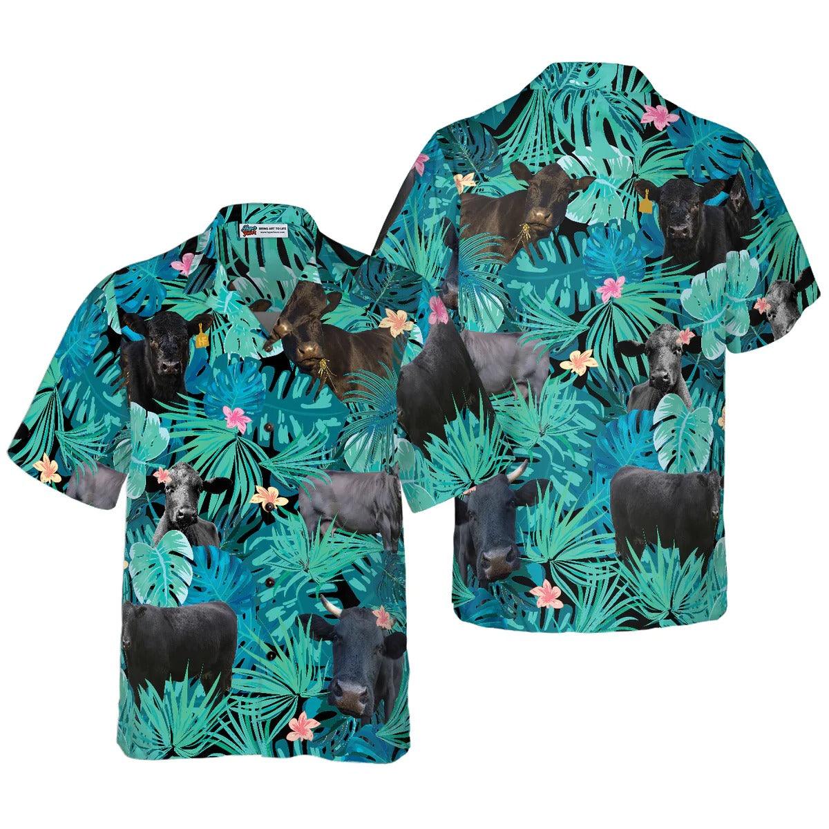 Cow Hawaiian Shirt, Tropical Black Cow Summer Vacation Aloha Shirt For Men Women - Perfect Gift For Cow Lovers, Husband, Boyfriend, Friend, Family - Amzanimalsgift