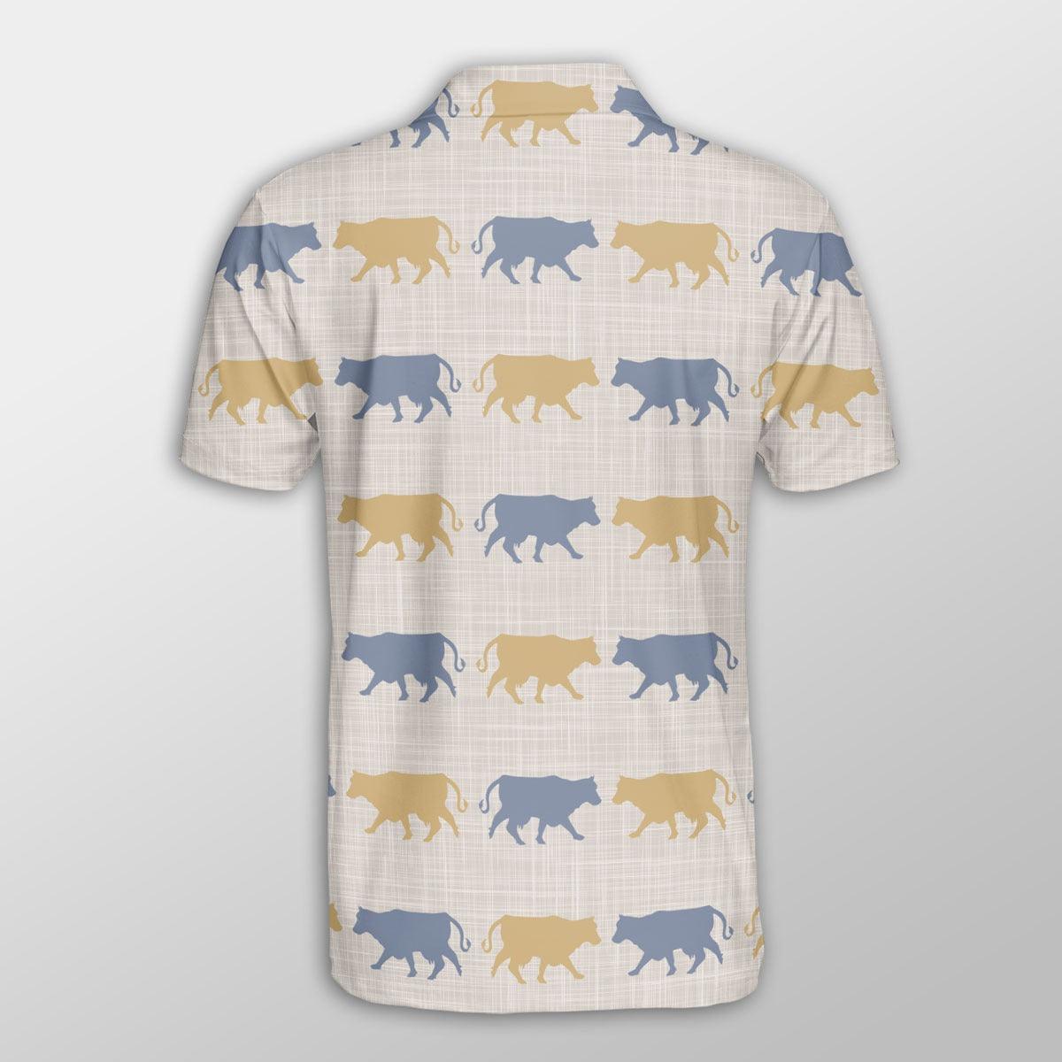 Cow Men Polo Shirts For Summer - Cow Silhouette Pattern Button Shirts For Men - Perfect Gift For Cow Lovers, Cattle Lovers - Amzanimalsgift