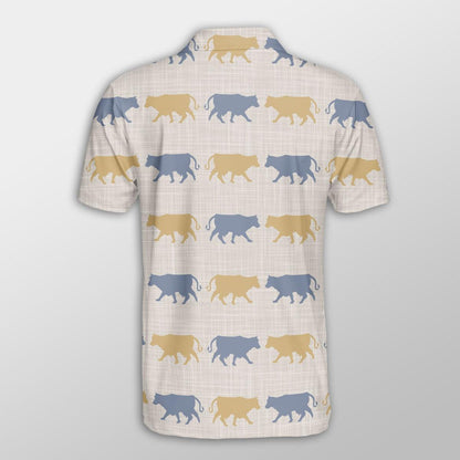 Cow Men Polo Shirts For Summer - Cow Silhouette Pattern Button Shirts For Men - Perfect Gift For Cow Lovers, Cattle Lovers - Amzanimalsgift