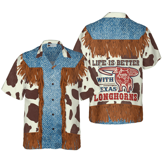 Cowboy Hawaiian Shirt, Cowboy Dairy Vintage Western Texas Hawaiian Shirt, Life Is Better With Texas Longhorns, Summer Aloha Shirt - Gift For Men Women - Amzanimalsgift