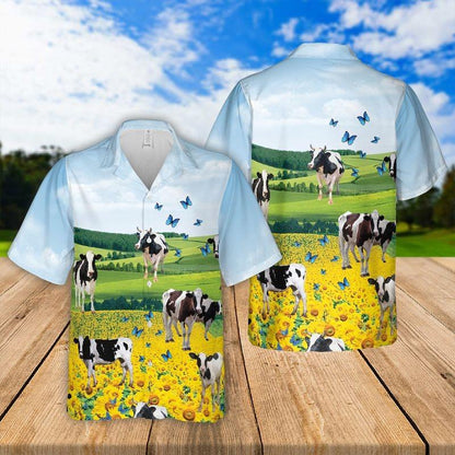 Cows Aloha Hawaiian Shirt - Sunflowers Hawaiian Shirt, Cows In Sunflowers Farmer Hawaiian Shirt - Perfect Shirt For Men & Women, Farmer - Amzanimalsgift