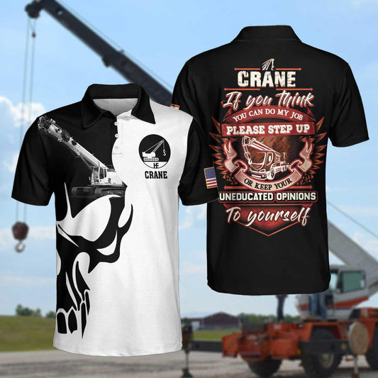 Crane Operator Proud Skull Black And White Polo Shirt, If You Think You Can Do My Job Crane Operator Shirt For Men - Amzanimalsgift