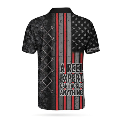 Crazy Fishing Men Polo Shirt, A Reel Expert Can Tackle Anything Camouflage Polo Shirt, American Flag Polo Shirt For Men, Gift For Golfers - Amzanimalsgift