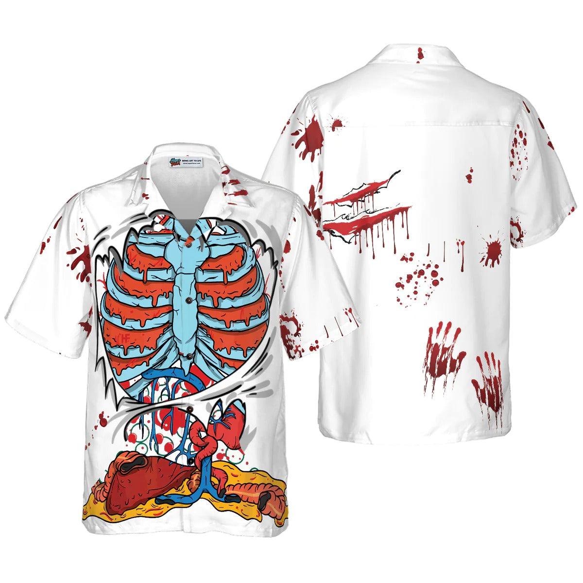 Creepy Hawaiian Shirt - Creepy Ripped Open Rib Cage Organs Hawaiian Shirt - Perfect Gift For Friend, Family - Amzanimalsgift