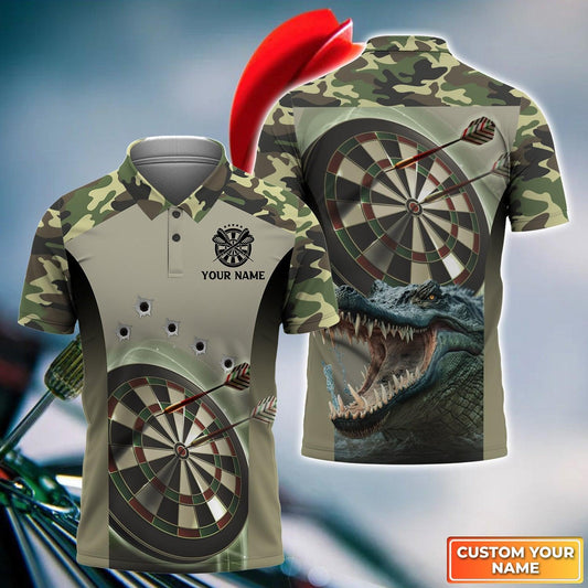 Crocodile And Darts Custom Name Men Polo Shirt, Camo Bullseye Dartboard Personalized Men Polo Shirt Gift For Darts Lovers, Friend, Team - Amzanimalsgift