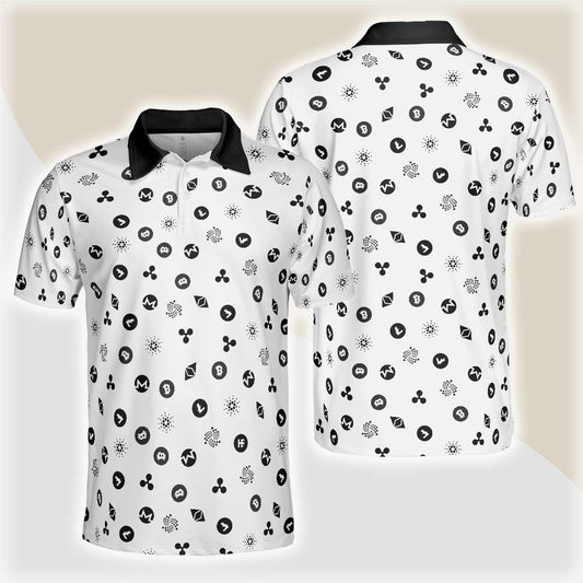 Cryptocurrency Pattern Polo Shirt, Black And White Bitcoin Polo Shirt, Best Cryptocurrency Shirt For Men, Best Gift for Men Golfers, Polo Gift For Men - Amzanimalsgift