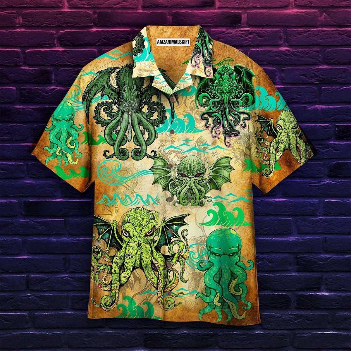 Cthulhu Aloha Hawaiian Shirt - The Great Cthulhu Hawaiian Shirt - Perfect Gift For Men & Women, Lovecraft Lover - Amzanimalsgift