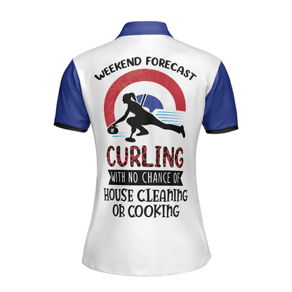 Curling Women Polo Shirt, Weekend Forecast Curling, Red Leopard Pattern Women Polo Shirts, Perfect Gift For Female, Ladies, Girls, Curling Lovers - Amzanimalsgift