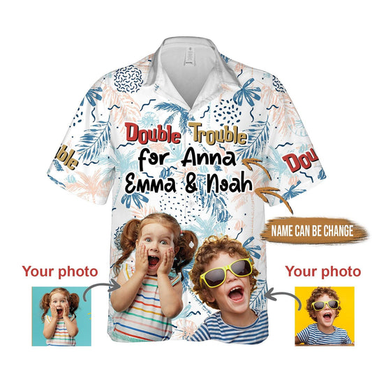 Custom Aloha Hawaii Shirt - Custom Photo Double Trouble Personalized Hawaiian Shirt For Summer - Perfect Gift For Friend, Family - Amzanimalsgift