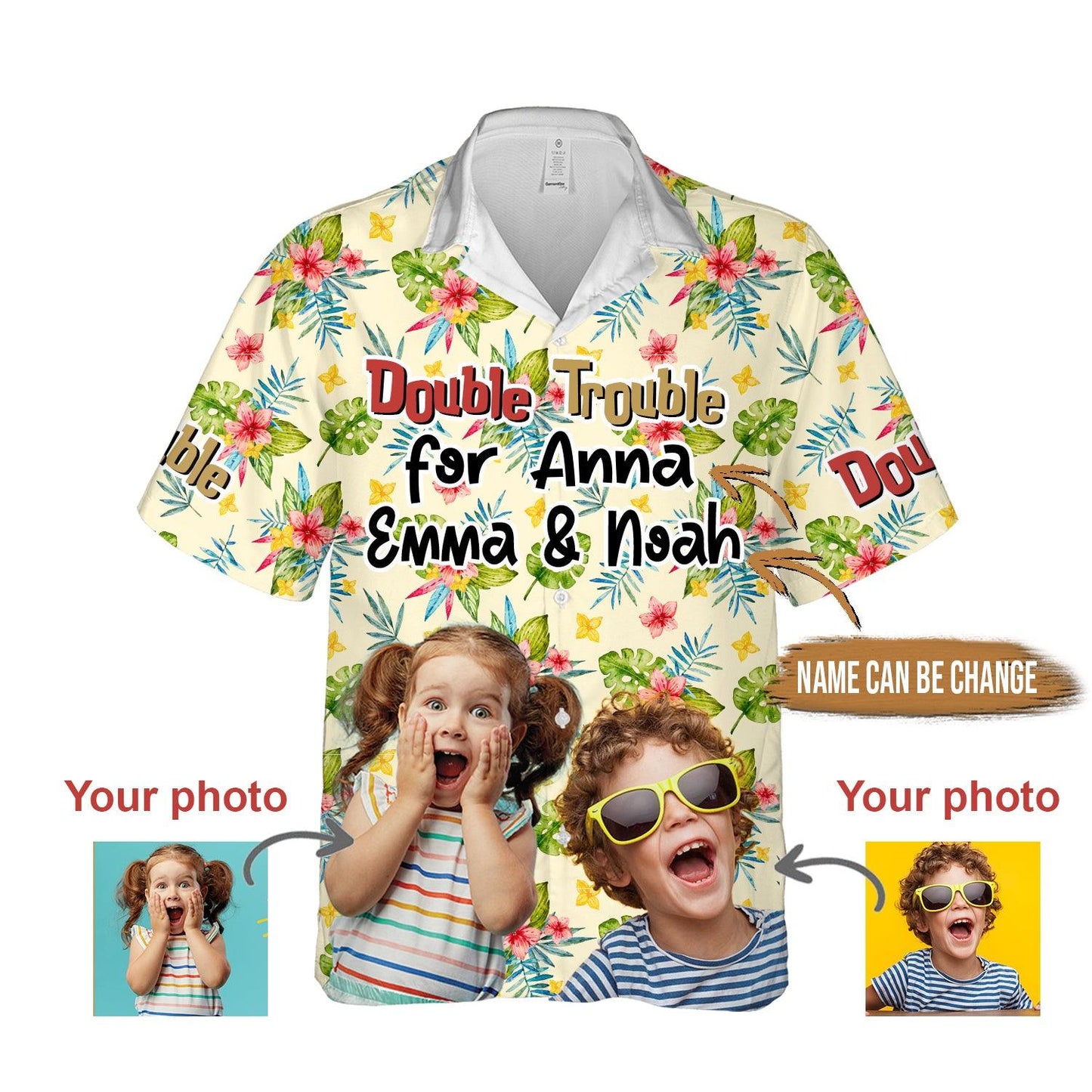 Custom Aloha Hawaii Shirt - Custom Photo Double Trouble Personalized Hawaiian Shirt For Summer - Perfect Gift For Friend, Family - Amzanimalsgift