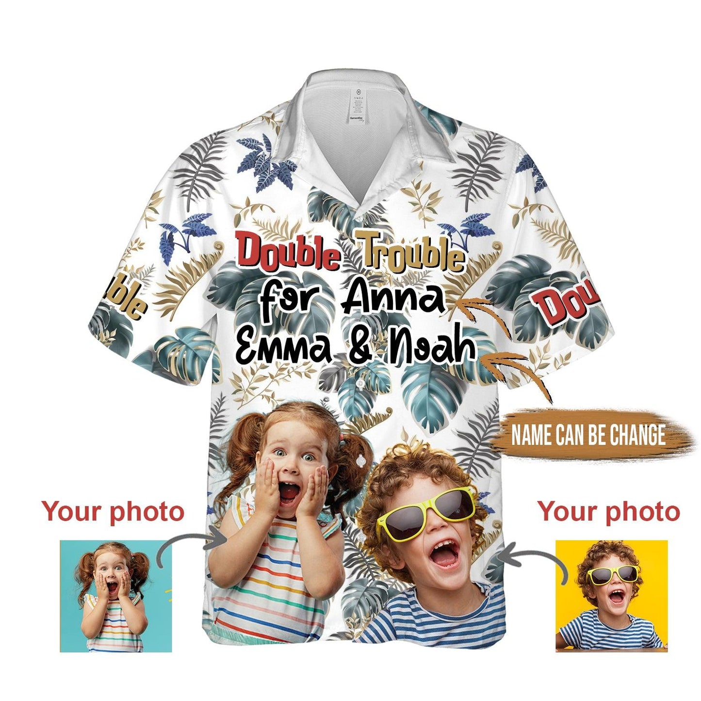 Custom Aloha Hawaii Shirt - Custom Photo Double Trouble Personalized Hawaiian Shirt For Summer - Perfect Gift For Friend, Family - Amzanimalsgift