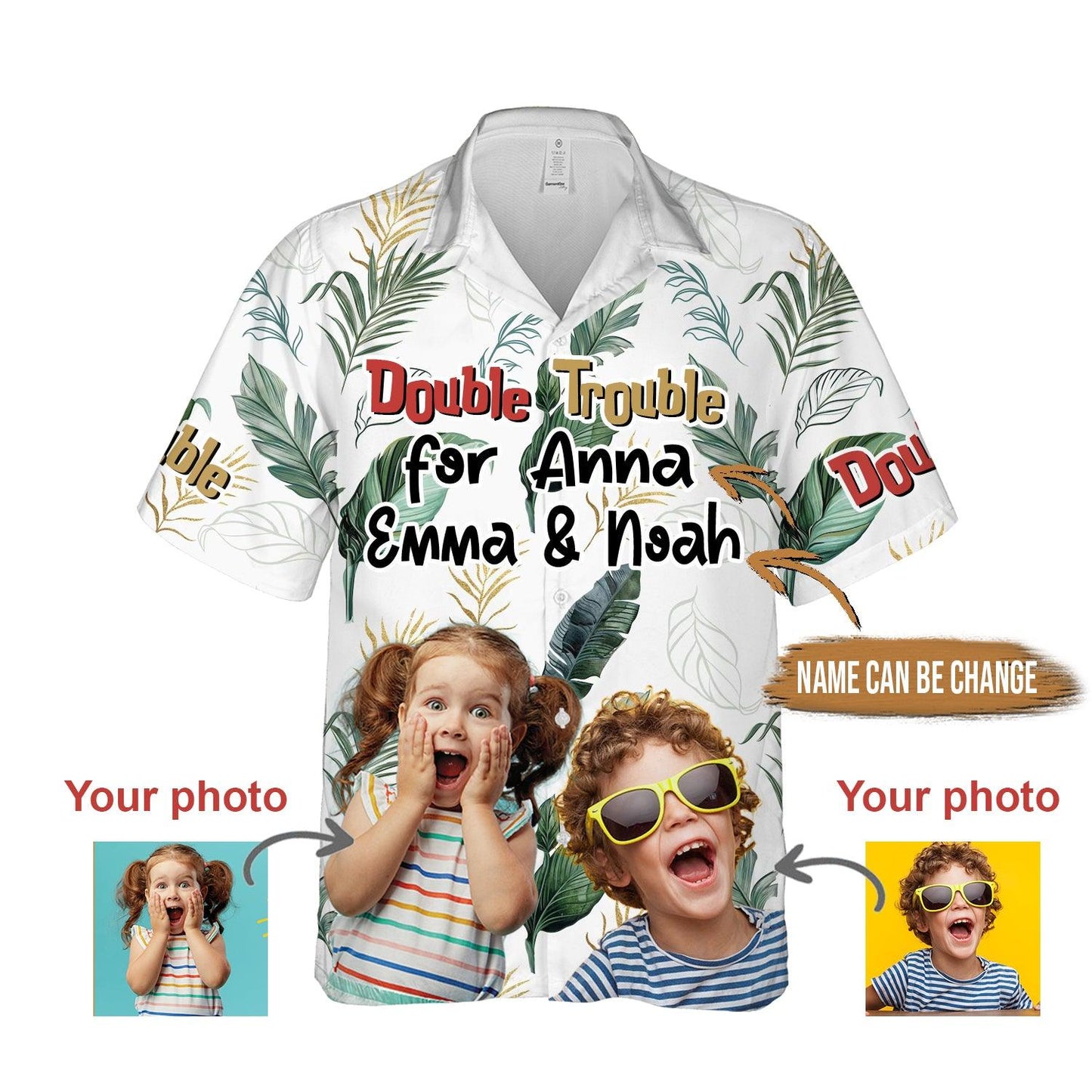 Custom Aloha Hawaii Shirt - Custom Photo Double Trouble Personalized Hawaiian Shirt For Summer - Perfect Gift For Friend, Family - Amzanimalsgift