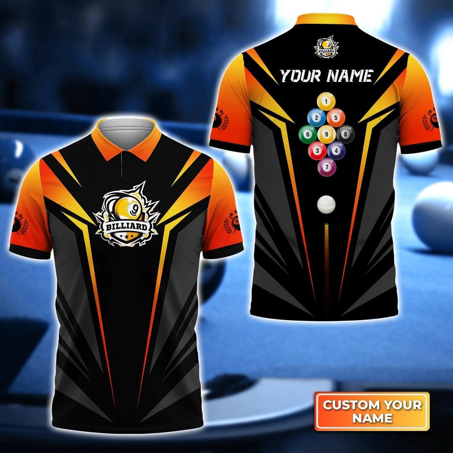 Custom Billiard Men Polo Shirt - Billiard Pool Nine-Ball In Orange Personalized Name Polo Shirt - Perfect Billiard Polo Shirt For Men, Team Tad - Amzanimalsgift