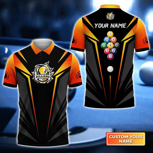 Custom Billiard Men Polo Shirt - Billiard Pool Nine-Ball In Orange Personalized Name Polo Shirt - Perfect Billiard Polo Shirt For Men, Team Tad - Amzanimalsgift