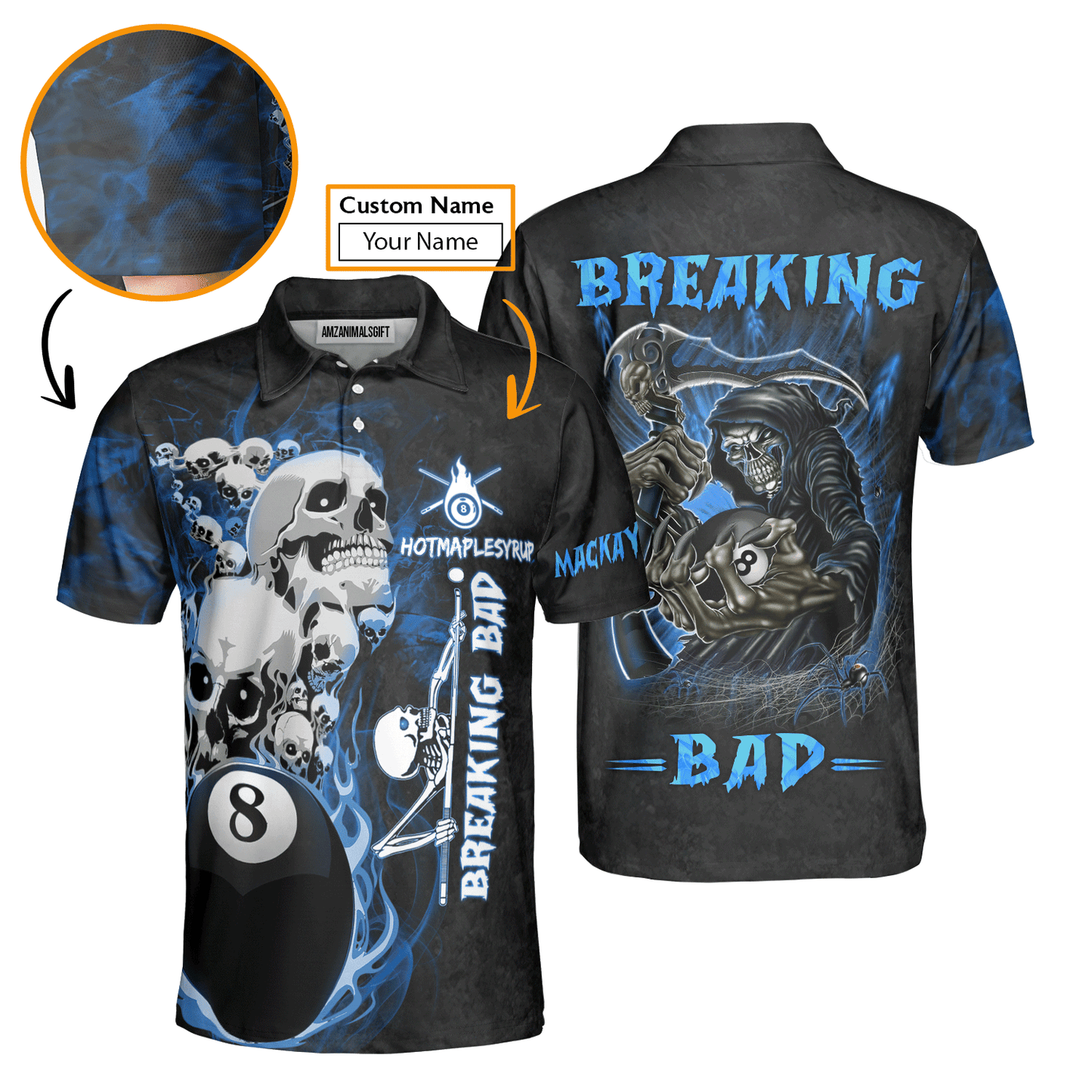 Custom Billiard Men Polo Shirt - Breaking Bad Billiard Pool 8 Ball Personalized Name Polo Shirt, Perfect Billiard Polo Shirt For Men, Billiard Players - Amzanimalsgift