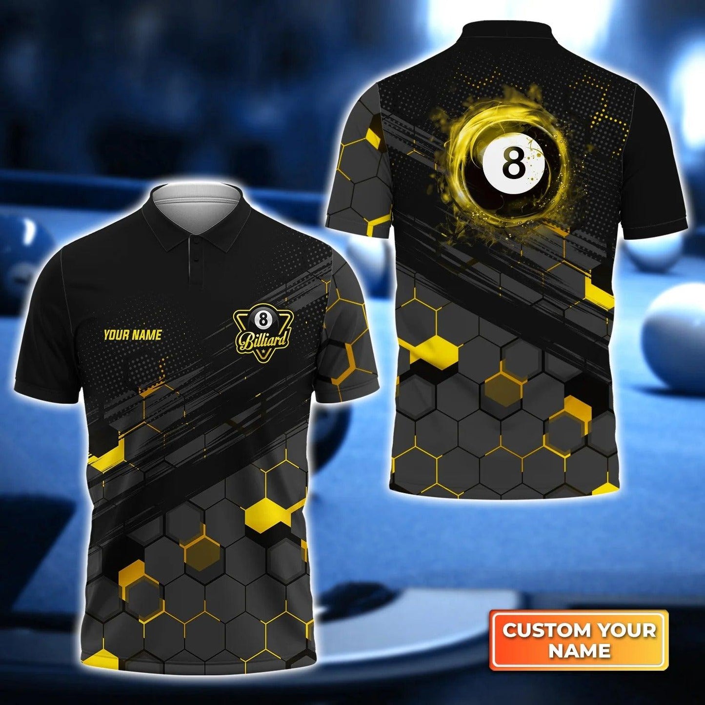 Custom Billiard Men Polo Shirt - Customized 8-Ball Billiard Polo Shirt Pool Players, Perfect Billiard Polo Shirt For Men, Billiard Players - Amzanimalsgift