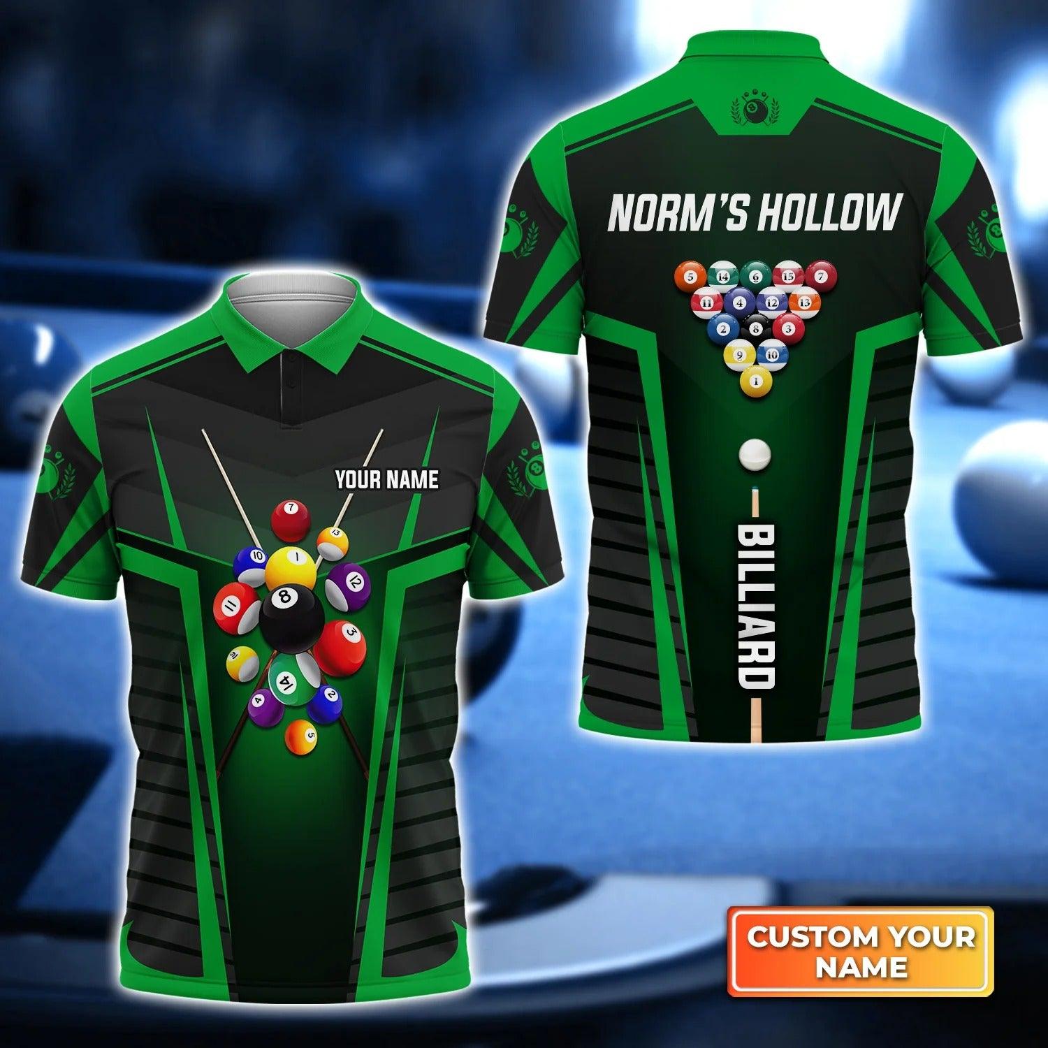 Custom Billiard Men Polo Shirt, Norm’s Hollow Team Green Billiard Balls Personalized Name Polo Shirts, Gift For Men, Billiard Lovers, Billiard Players - Amzanimalsgift