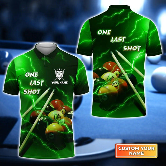 Custom Billiard Men Polo Shirt, One Last Shot Billiard 9 Ball Thunder Lightning Fluor Green Personalized Name Polo Shirt, Gift For Billiard Lovers - Amzanimalsgift