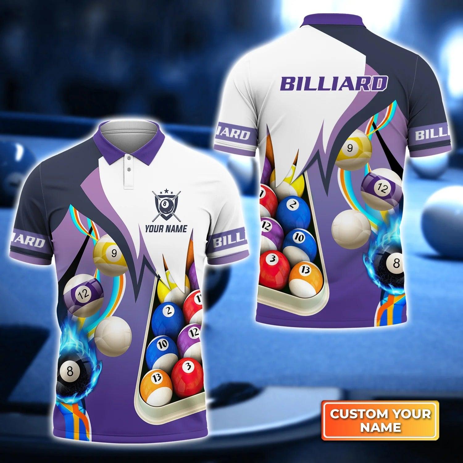 Custom Billiard Men Polo Shirt, Personalized Purple 8 Ball Pool Billiards Polo Shirts, Perfect Gift For Men, Billiard Lovers, Billiard Players - Amzanimalsgift