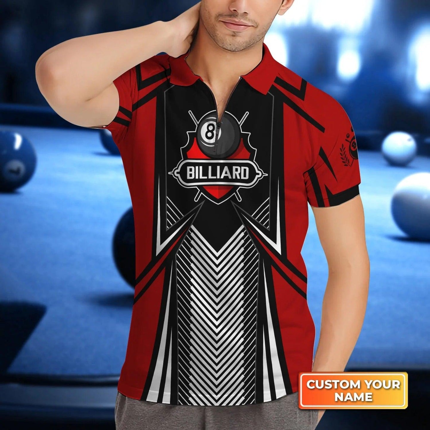 Custom Billiard Men Polo Shirt - Pool 8 Ball On Fire Red Personalized Name Polo Shirt - Perfect Billiard Polo Shirt For Men, Billiard Players - Amzanimalsgift