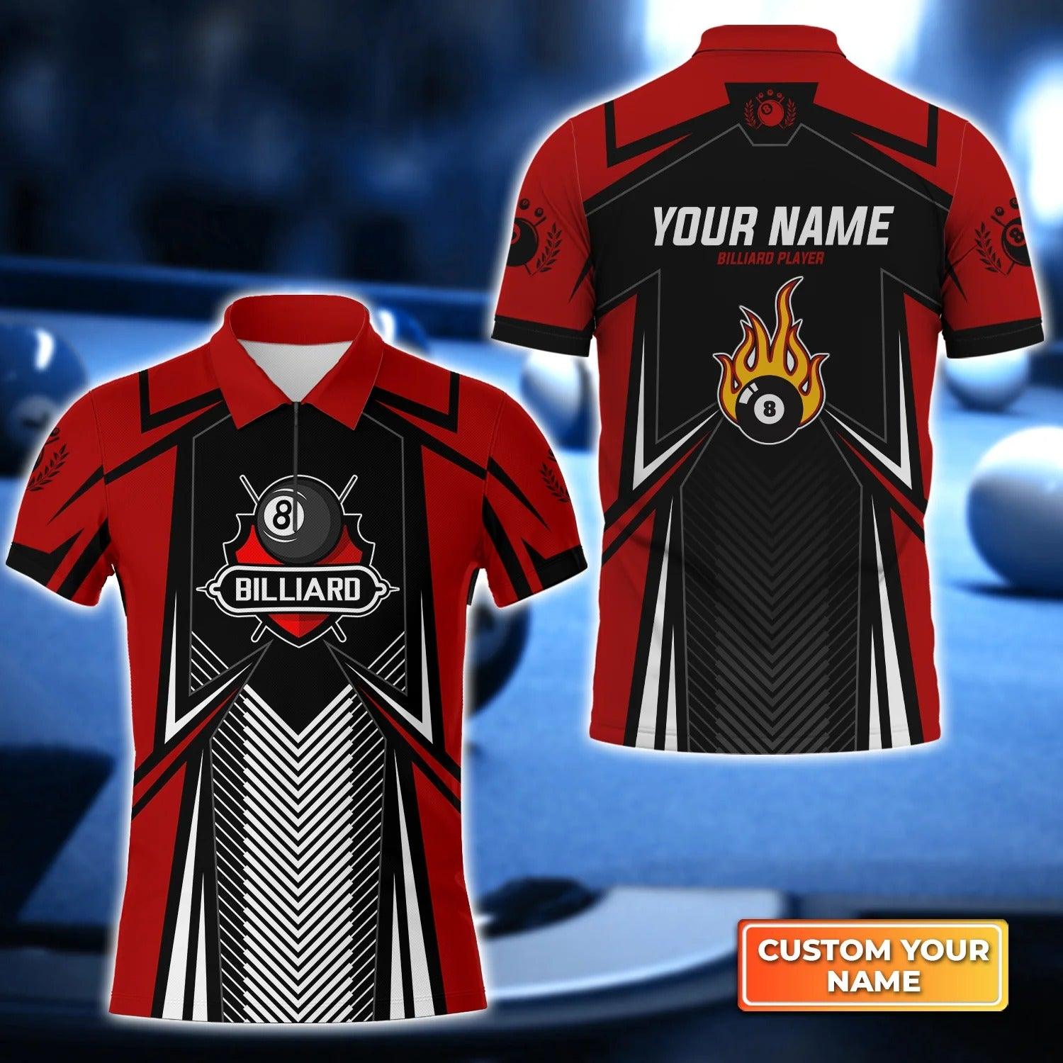 Custom Billiard Men Polo Shirt - Pool 8 Ball On Fire Red Personalized Name Polo Shirt - Perfect Billiard Polo Shirt For Men, Billiard Players - Amzanimalsgift