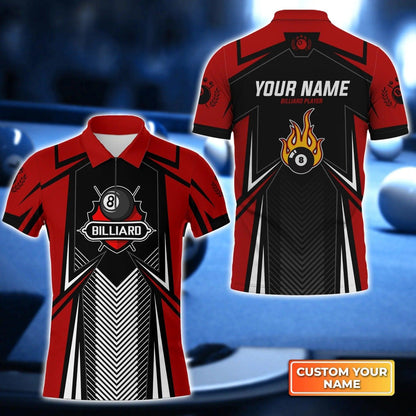 Custom Billiard Men Polo Shirt - Pool 8 Ball On Fire Red Personalized Name Polo Shirt - Perfect Billiard Polo Shirt For Men, Billiard Players - Amzanimalsgift