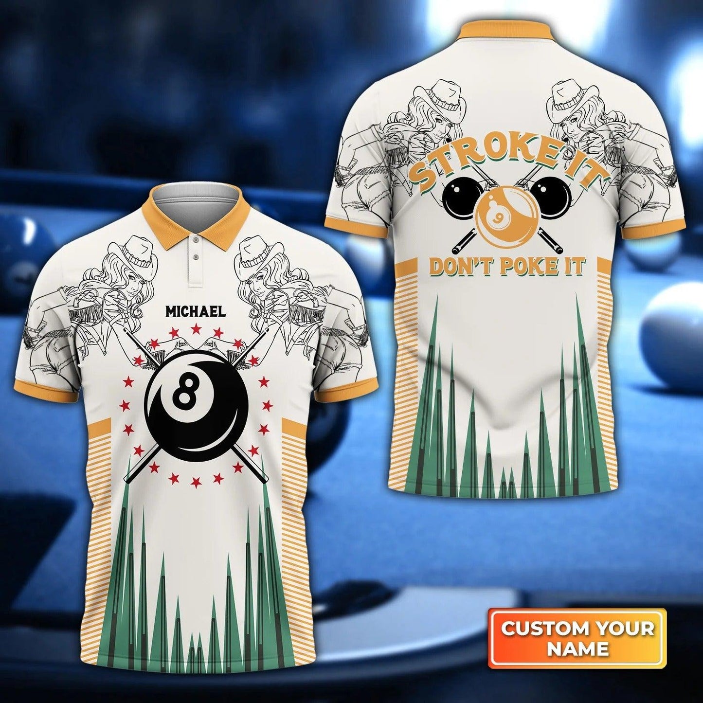 Custom Billiard Men Polo Shirt, Pool Billiards Stroke It Dont Poke It Personalized Name Polo Shirt, Perfect Gift For Billiard Lovers, Billiard Players - Amzanimalsgift
