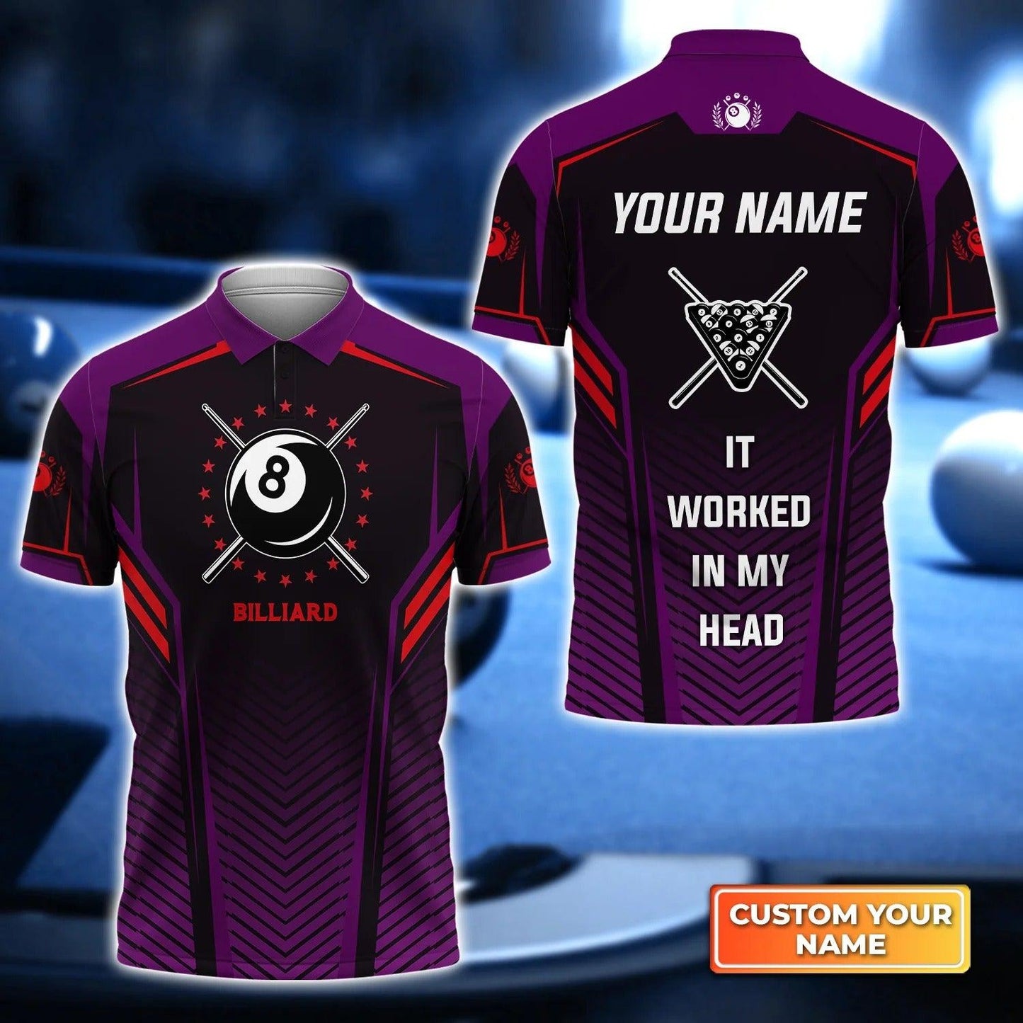 Custom Billiard Men Polo Shirt - Purple Billiard Pool 8 It Worked In My Heart Personalized Name Polo Shirt - Perfect Billiard Polo Shirt For Men - Amzanimalsgift