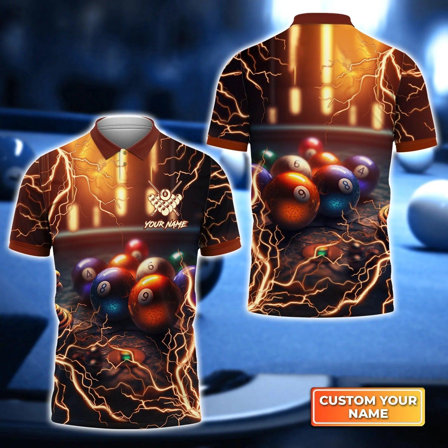 Custom Billiard Men Polo Shirt, Rainbow Billiard Pool Thunder Personalized Name Polo Shirt, Gift For Men, Billiard Lovers, Billiard Players - Amzanimalsgift