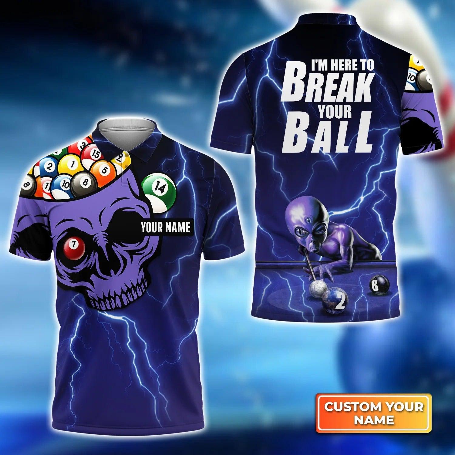 Custom Billiard Men Polo Shirt - Thunderstorm I'm Here To Break Your Balls Personalized Name - Perfect Billiard Polo Shirt For Men, Billiard Lover - Amzanimalsgift