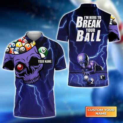 Custom Billiard Men Polo Shirt - Thunderstorm I'm Here To Break Your Balls Personalized Name - Perfect Billiard Polo Shirt For Men, Billiard Lover - Amzanimalsgift