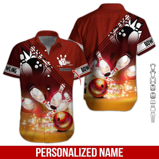 Custom Bowling Aloha Hawaiian Shirt - Black Bowling Ball Pattern And Brown Background Personalized Name Hawaiian Shirt For Men & Women, Bowling Lover - Amzanimalsgift