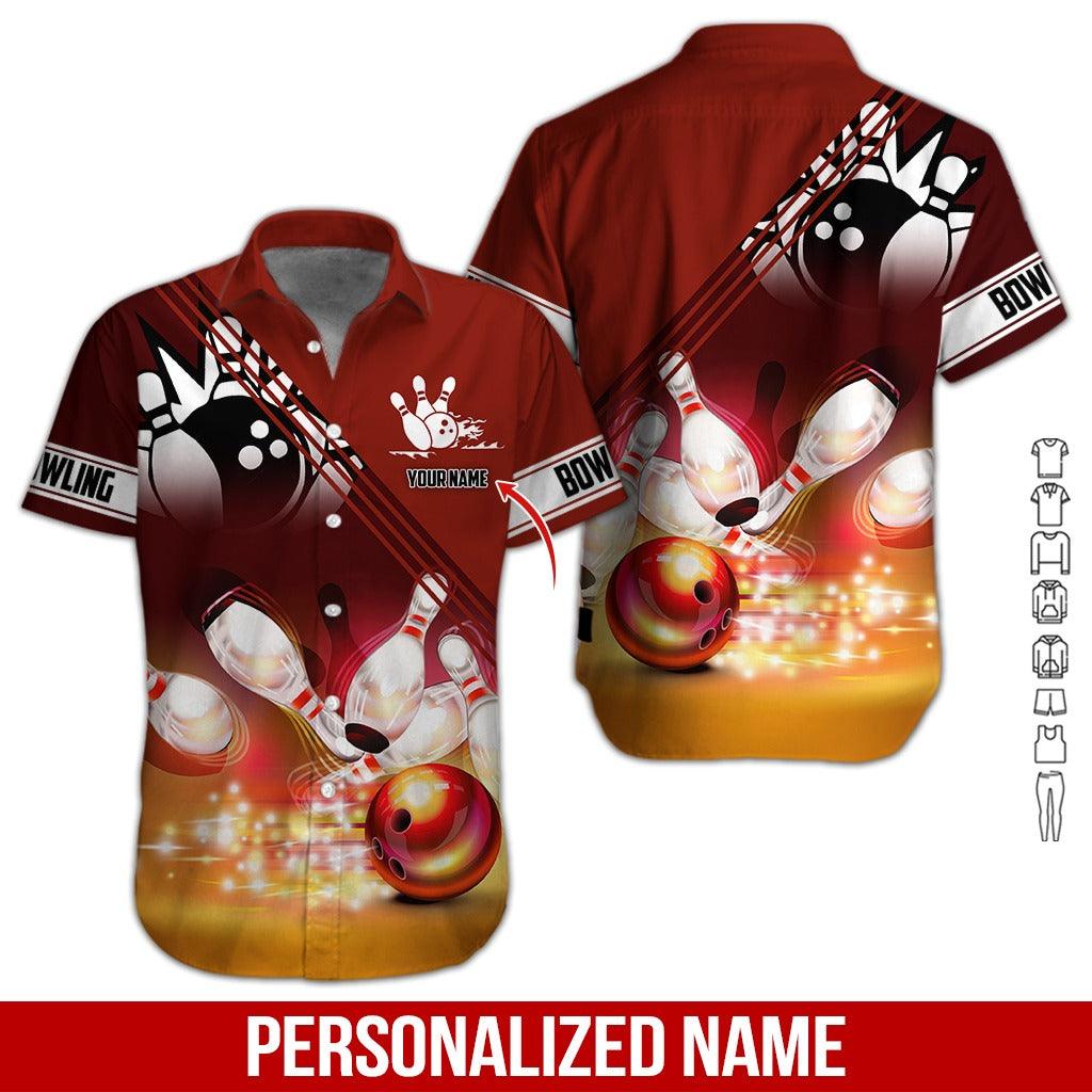 Custom Bowling Aloha Hawaiian Shirt - Black Bowling Ball Pattern And Brown Background Personalized Name Hawaiian Shirt For Men & Women, Bowling Lover - Amzanimalsgift