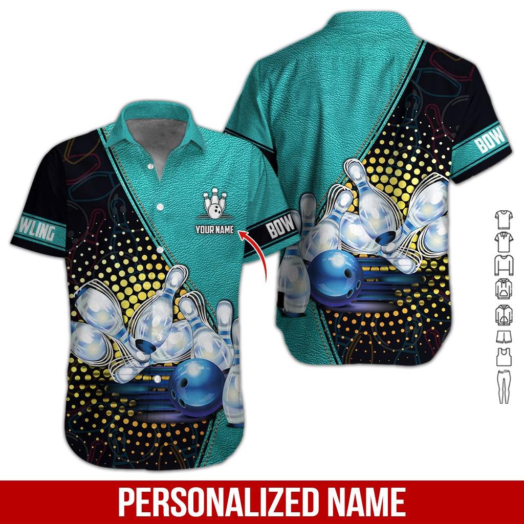 Custom Bowling Aloha Hawaiian Shirt - Blue Bowling Ball Pattern And Blue Background Personalized Name Hawaiian Shirt For Men & Women, Bowling Lover - Amzanimalsgift
