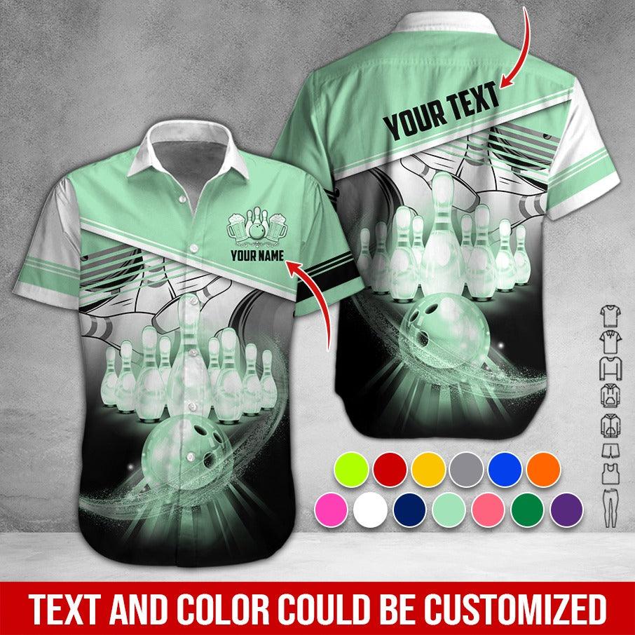 Custom Bowling Aloha Hawaiian Shirt - Bowling Bowl Pattern And Beer Personalized Name Hawaiian Shirt For Men & Women, Bowling Lover - Amzanimalsgift