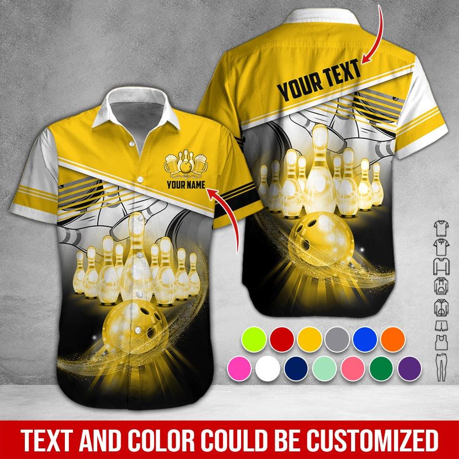 Custom Bowling Aloha Hawaiian Shirt - Bowling Bowl Pattern And Beer Personalized Name Hawaiian Shirt For Men & Women, Bowling Lover - Amzanimalsgift