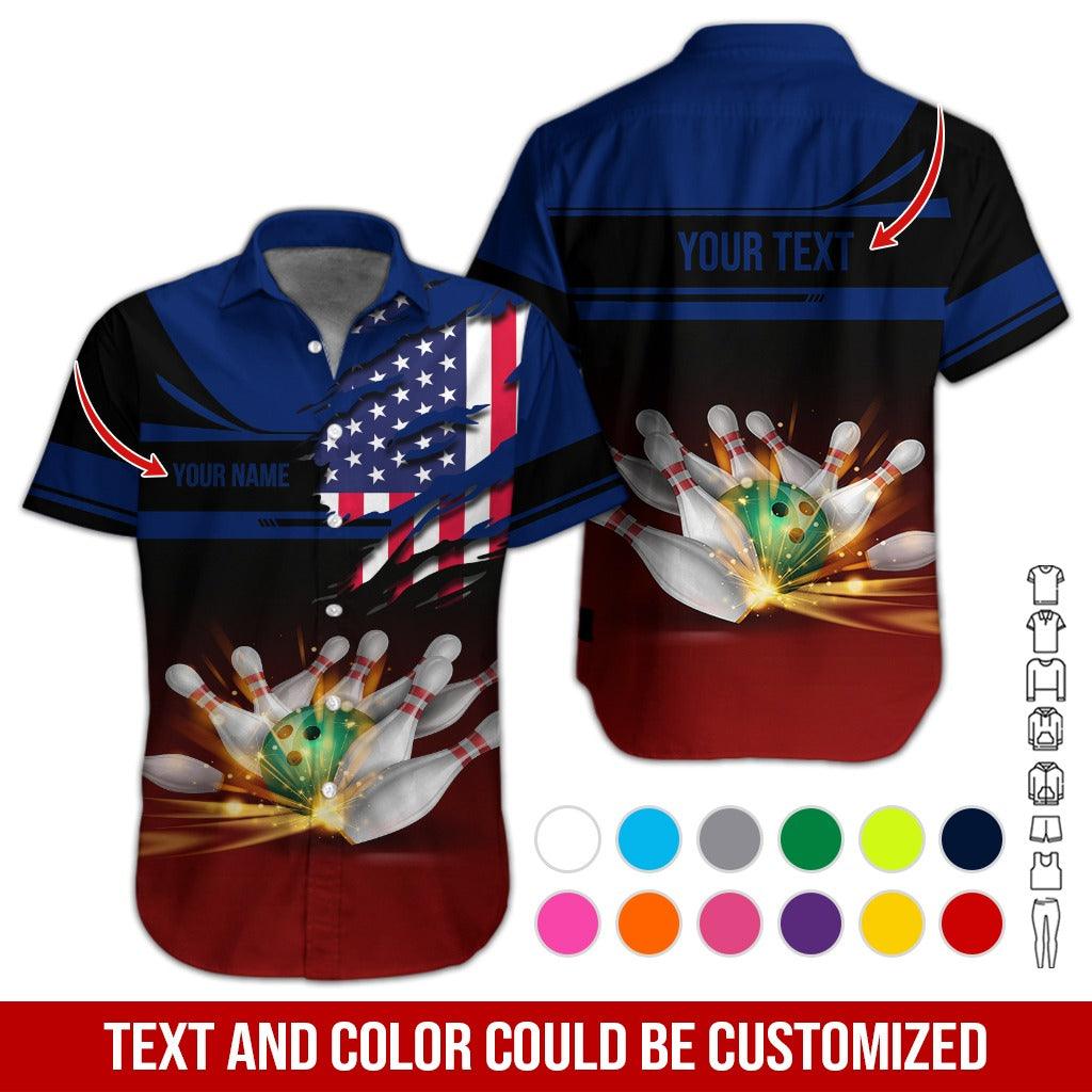 Custom Bowling Aloha Hawaiian Shirt - Colorful Bowling Ball And American Flag Personalized Name Hawaiian Shirt For Men & Women, Bowling Lover - Amzanimalsgift
