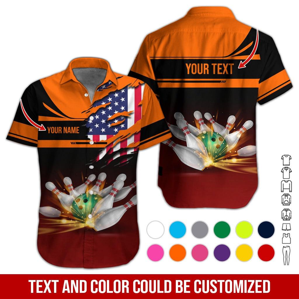 Custom Bowling Aloha Hawaiian Shirt - Colorful Bowling Ball And American Flag Personalized Name Hawaiian Shirt For Men & Women, Bowling Lover - Amzanimalsgift