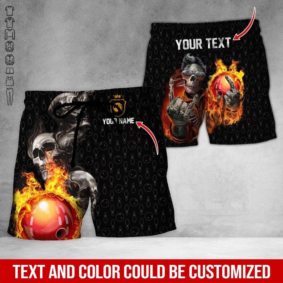 Custom Bowling Aloha Hawaiian Shirt - Fire Bowling Ball And Skull Personalized Name Hawaiian Shirt For Men & Women, Bowling Lover - Amzanimalsgift
