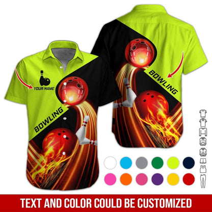 Custom Bowling Aloha Hawaiian Shirt - Fire Bowling Ball Pattern Personalized Name Hawaiian Shirt For Men & Women, Bowling Lover - Amzanimalsgift