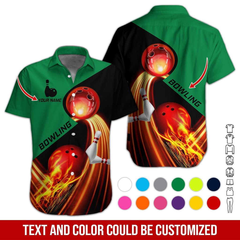 Custom Bowling Aloha Hawaiian Shirt - Fire Bowling Ball Pattern Personalized Name Hawaiian Shirt For Men & Women, Bowling Lover - Amzanimalsgift